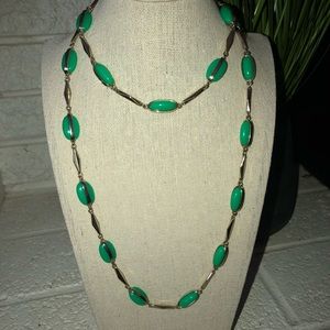 J. Crew Jewelry | Jcrew Long Green Bead & Gold Necklace
